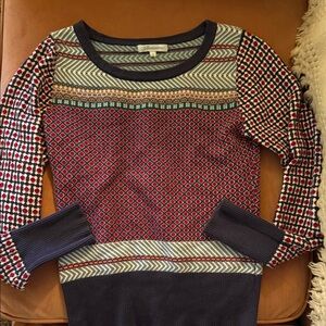 Anthropologie Navy and Red Patterned Sweater